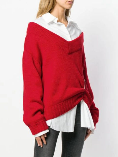 Shop Act N°1 Shirt Layered Off-shoulder Sweater In Red