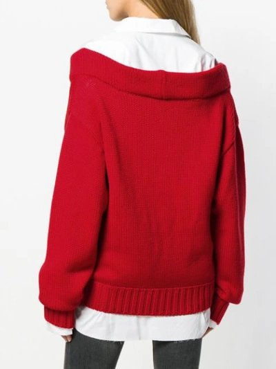 Shop Act N°1 Shirt Layered Off-shoulder Sweater In Red