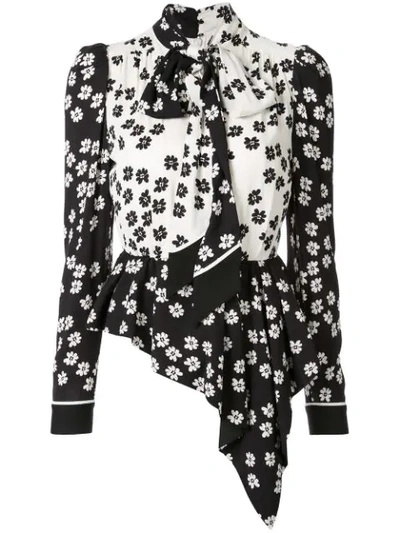 Shop Self-portrait Asymmetric Floral-print Blouse In Black