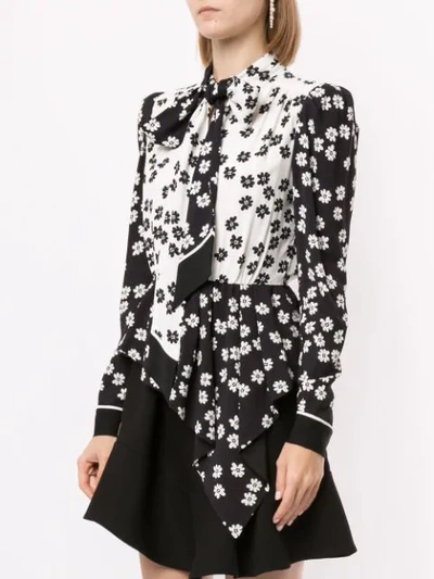 Shop Self-portrait Asymmetric Floral-print Blouse In Black