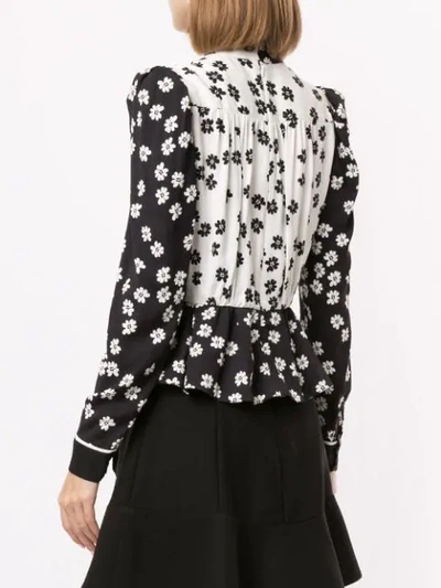 Shop Self-portrait Asymmetric Floral-print Blouse In Black