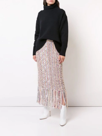 Shop Adam Lippes Tweed Fringed Skirt - White