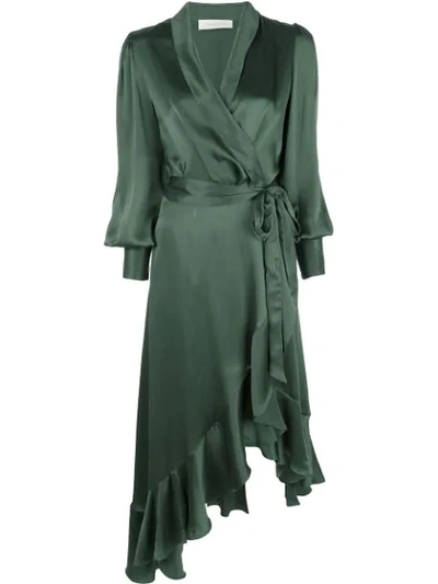 Shop Zimmermann Ruffled Wrap Dress In Green
