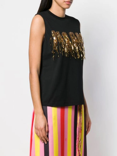 Shop Msgm Sequin Logo Top In Black