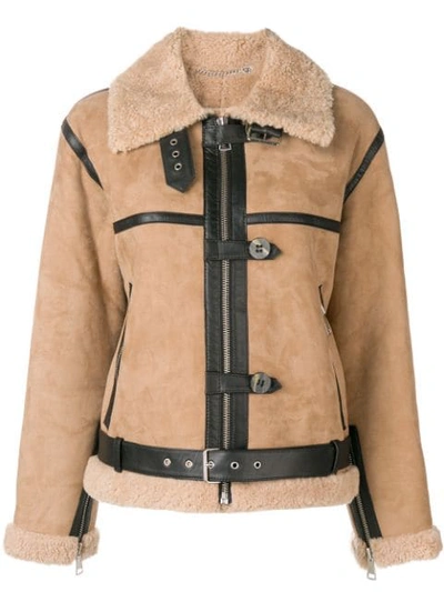 Shop Victoria Victoria Beckham Shearling Fitted Jacket In Neutrals