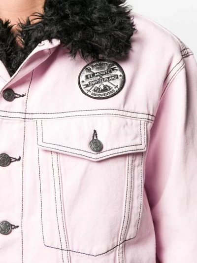 Shop Pinko Faux Fur Detail Denim Jacket In Pink