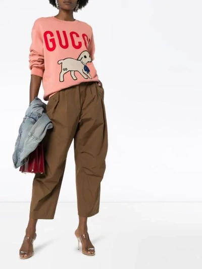 Shop Gucci Lamb Motif Logo Sweatshirt In Pink