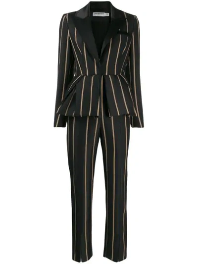 Shop Self-portrait Tailoring Stripe Jumpsuit In Black ,neutral