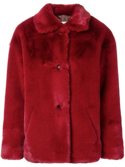 Shop Acoté Faux Fur Oversized Jacket In Red
