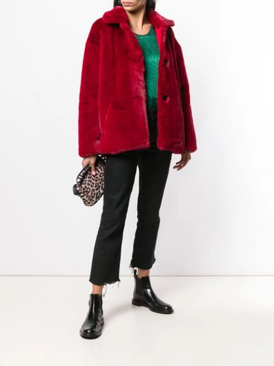 Shop Acoté Faux Fur Oversized Jacket In Red