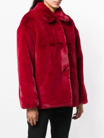 Shop Acoté Faux Fur Oversized Jacket In Red
