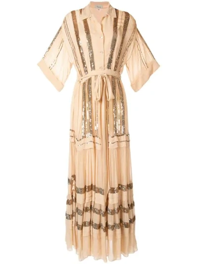 Shop Temperley London Sequin-stripe Tiered Maxi-dress In Apricot Mix