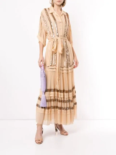 Shop Temperley London Sequin-stripe Tiered Maxi-dress In Apricot Mix