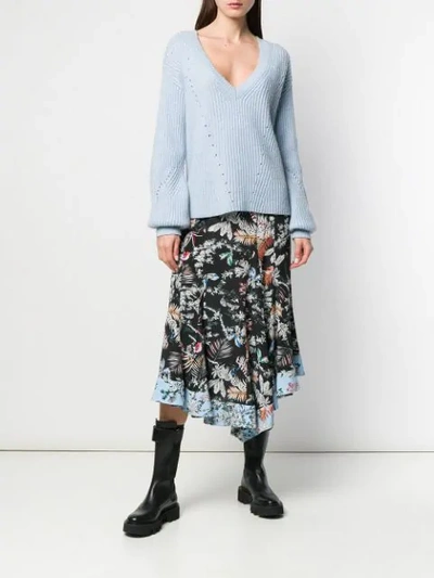 Shop Derek Lam 10 Crosby Asymmetric Wallpaper Floral Skirt In Blk Black