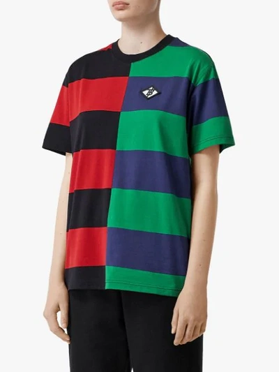 Shop Burberry Contrast Stripe Cotton Oversized T-shirt In Multicolour