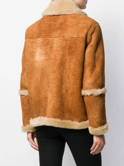 DSQUARED2 SHEARLING-TRIMMED JACKET - 棕色