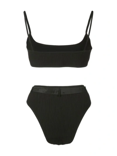 Shop Off-white Ribbed Belted Bikini In 1000 Black No C