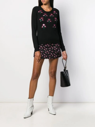 Shop Be Blumarine Floral Embroidered Sweatshirt In Black