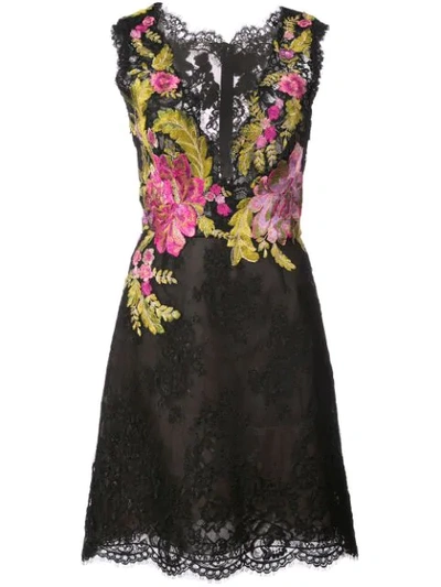 Shop Marchesa Floral Embroidered Lace Dress In Black