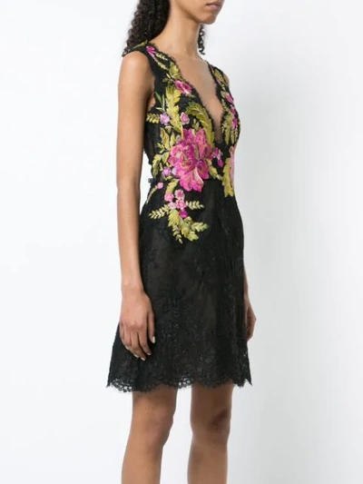 Shop Marchesa Floral Embroidered Lace Dress In Black