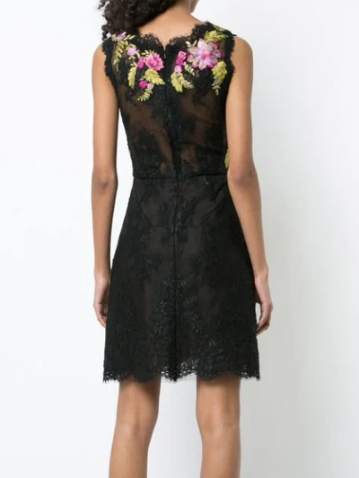 Shop Marchesa Floral Embroidered Lace Dress In Black