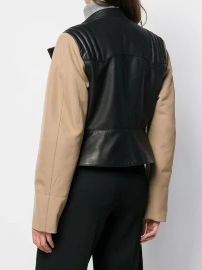 Shop Victoria Beckham Contrast Sleeve Leather Biker Jacket In Black