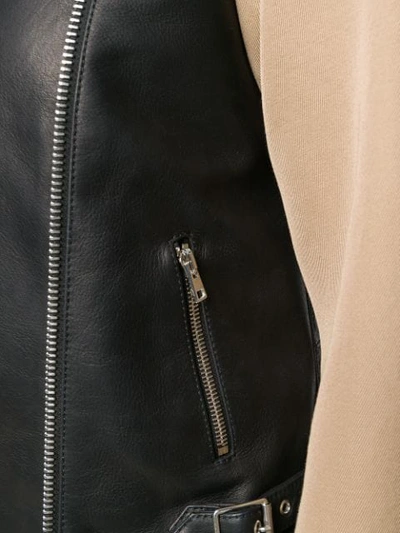 Shop Victoria Beckham Contrast Sleeve Leather Biker Jacket In Black