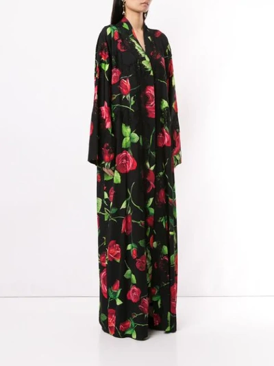 Shop Dolce & Gabbana Printed Roses Kimono Dress In Black