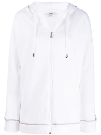 Shop Fendi Embroidered Logo Hoodie In White