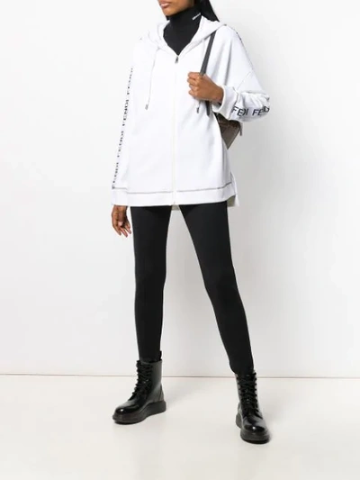 Shop Fendi Embroidered Logo Hoodie In White