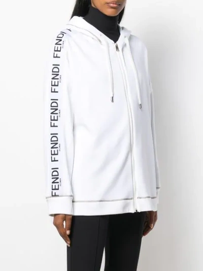 Shop Fendi Embroidered Logo Hoodie In White