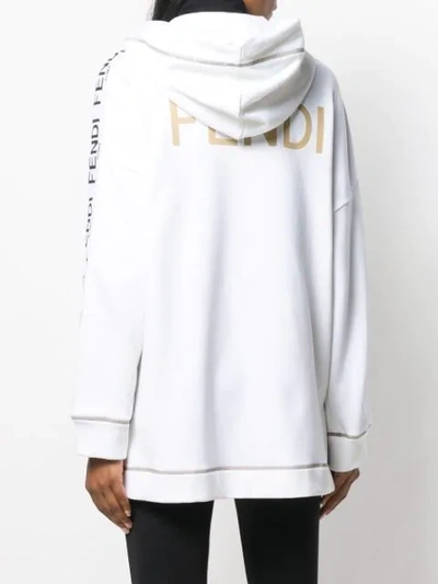 Shop Fendi Embroidered Logo Hoodie In White