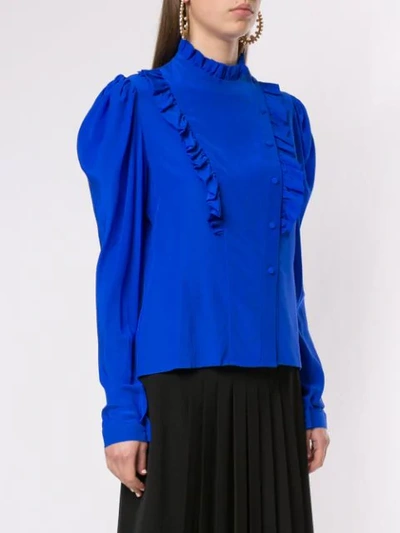 Shop Anna October Magenta Ruffle-trimmed Blouse In Blue