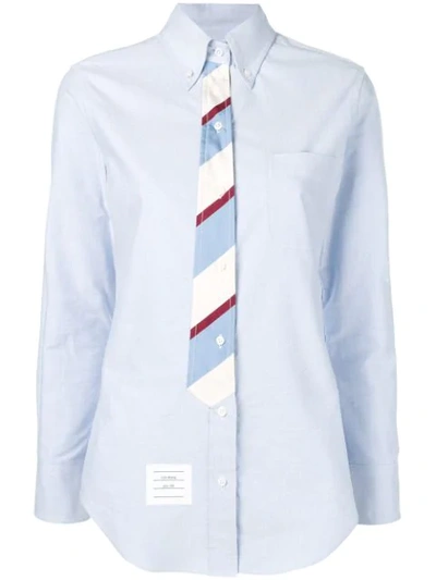 Shop Thom Browne Tie-detail Oxford Shirt In Blue