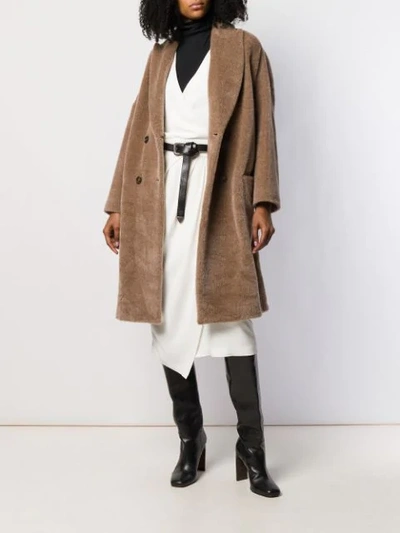 Shop Brunello Cucinelli Double Breasted Fur Coat In Brown