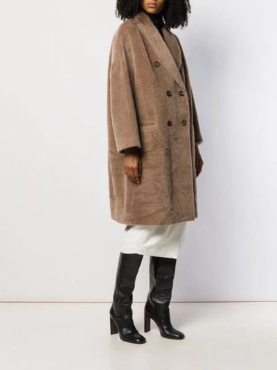 Shop Brunello Cucinelli Double Breasted Fur Coat In Brown