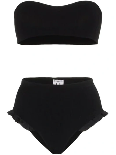 Hunza G Osiris Bandeau High Waisted Frill Bikini In Black