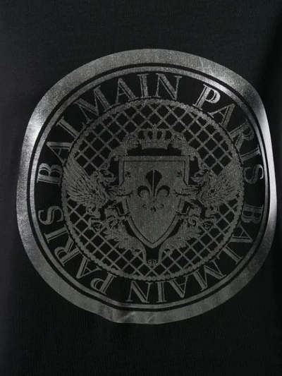 Shop Balmain Metallic Logo Emblem Print T-shirt In Black