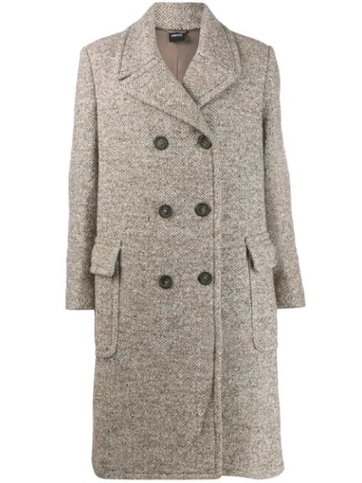 Shop Aspesi Double-breasted Midi Coat In Neutrals