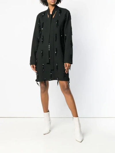 Shop Msgm Sequin Embroidery Long-sleeve Dress In 99  Black