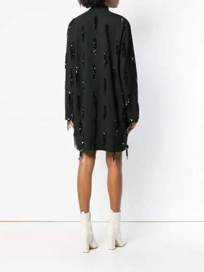 Shop Msgm Sequin Embroidery Long-sleeve Dress In 99  Black