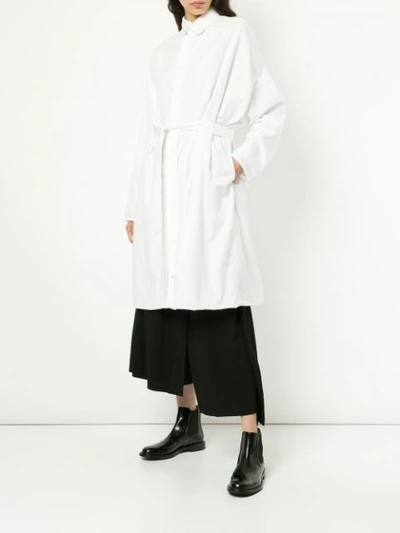 Shop Yohji Yamamoto Long-line Belted Shirt - White