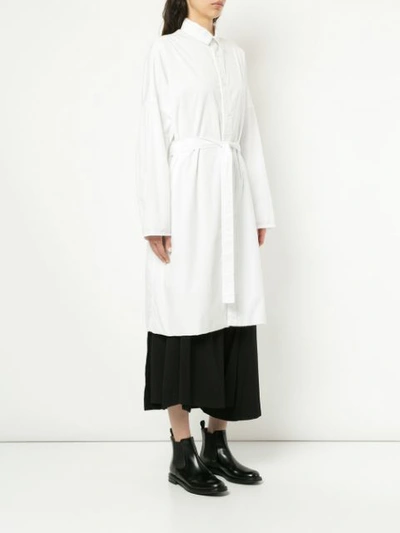 Shop Yohji Yamamoto Long-line Belted Shirt - White