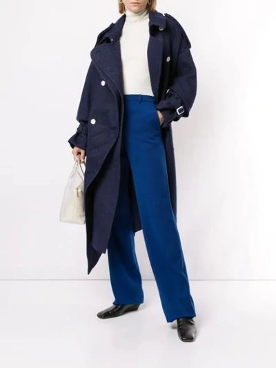 Shop Pushbutton Denim Double-breasted Coat In Blue