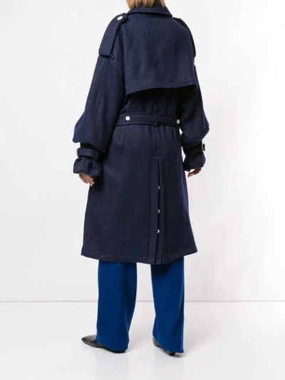 Shop Pushbutton Denim Double-breasted Coat In Blue