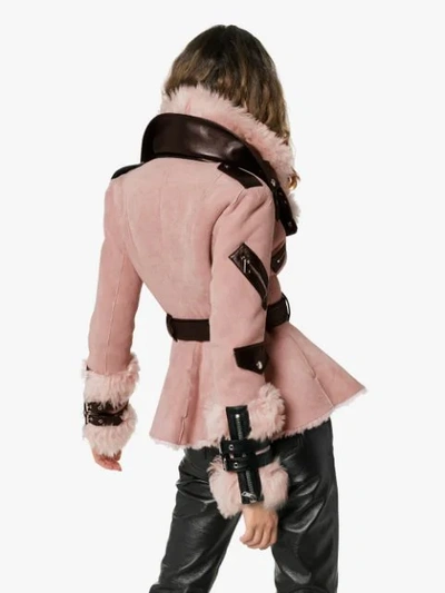 Shop Alexander Mcqueen Shearling-lined Biker Jacket In Pink