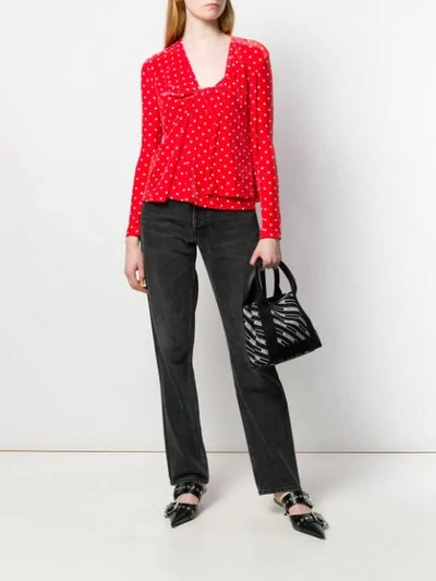 Shop Balenciaga Twinset Polka Dot Velvet Top In Red