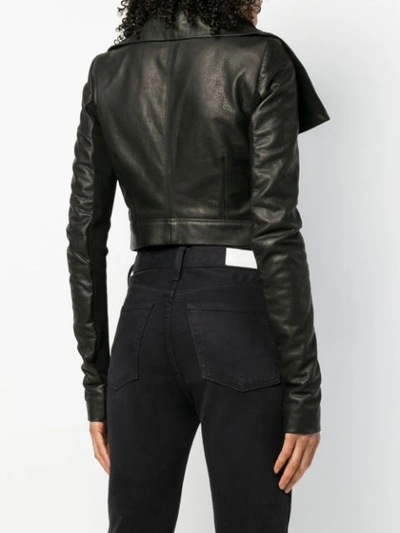 Shop Rick Owens Cropped Biker Jacket In Black