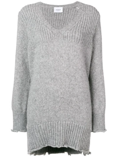Shop Dondup Frayed Hem Long Sweater - Grey