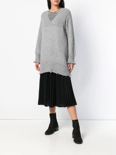 Shop Dondup Frayed Hem Long Sweater - Grey